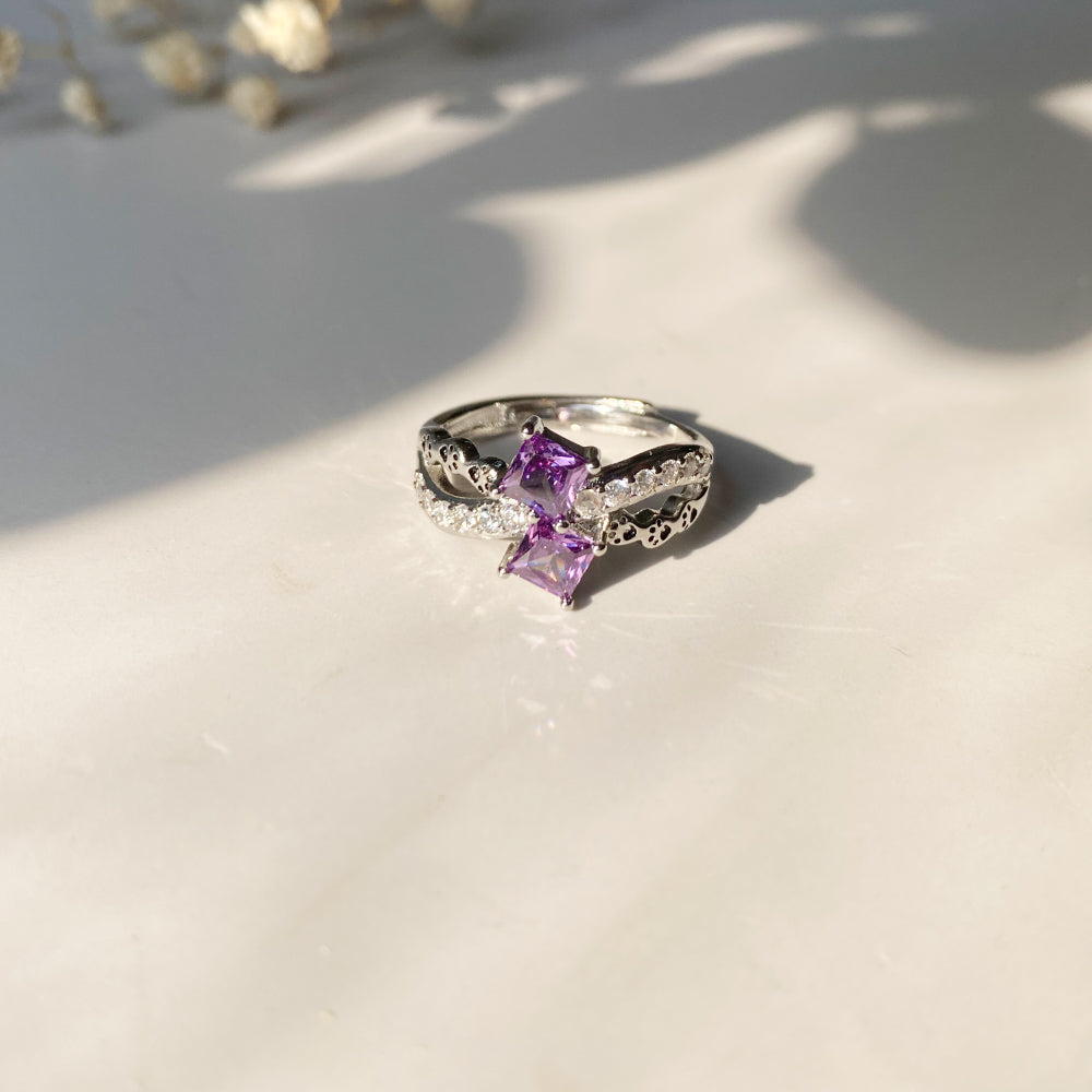 Adjustable Paw Crystal Ring Set