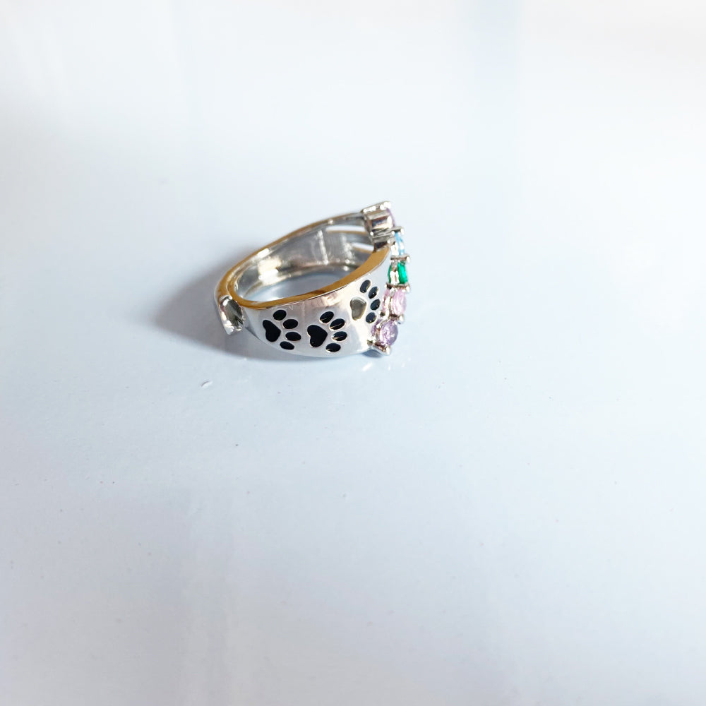 Rainbow Paw Print Adjustable Stainless Steel Ring – A Heartfelt Pet Memorial