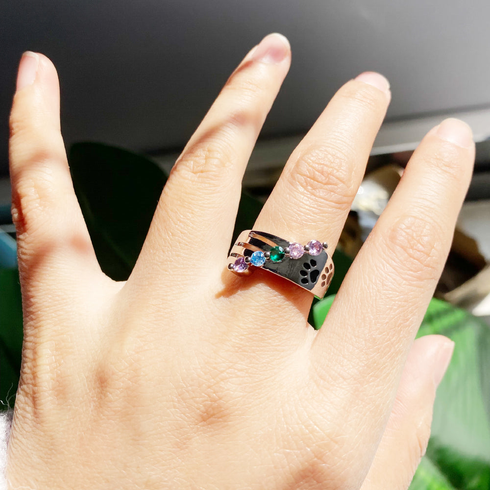 Rainbow Paw Print Adjustable Stainless Steel Ring – A Heartfelt Pet Memorial