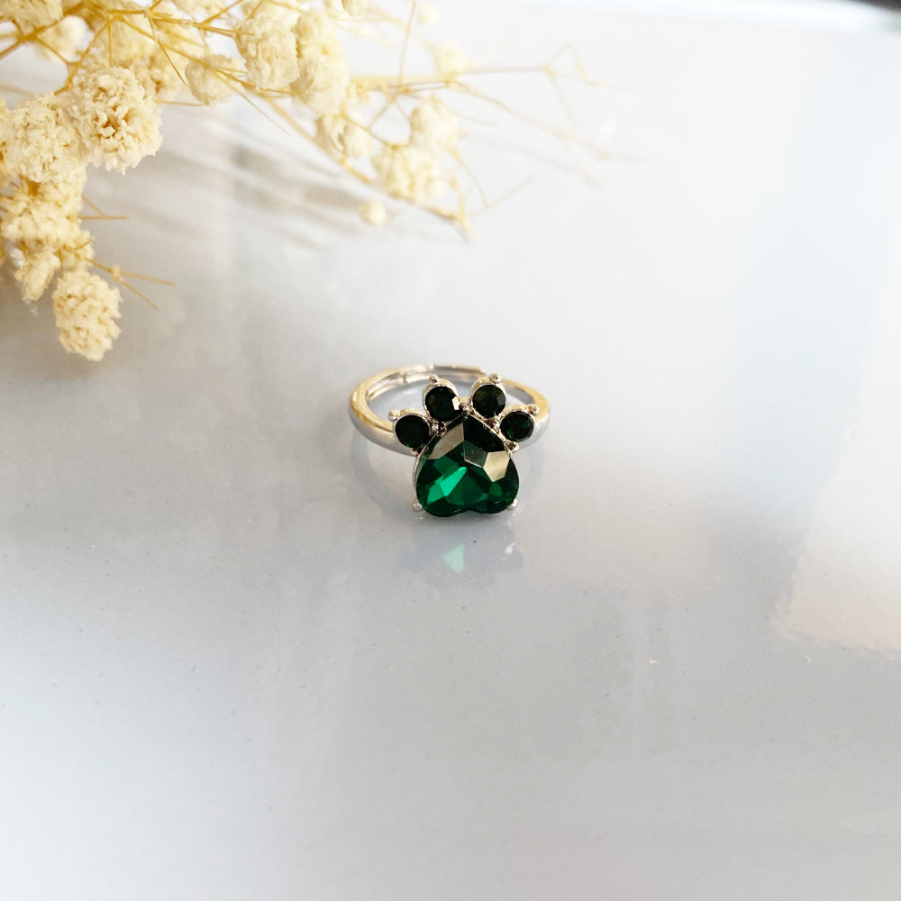 Personalized Paw Birthstone Ring – Stainless Steel