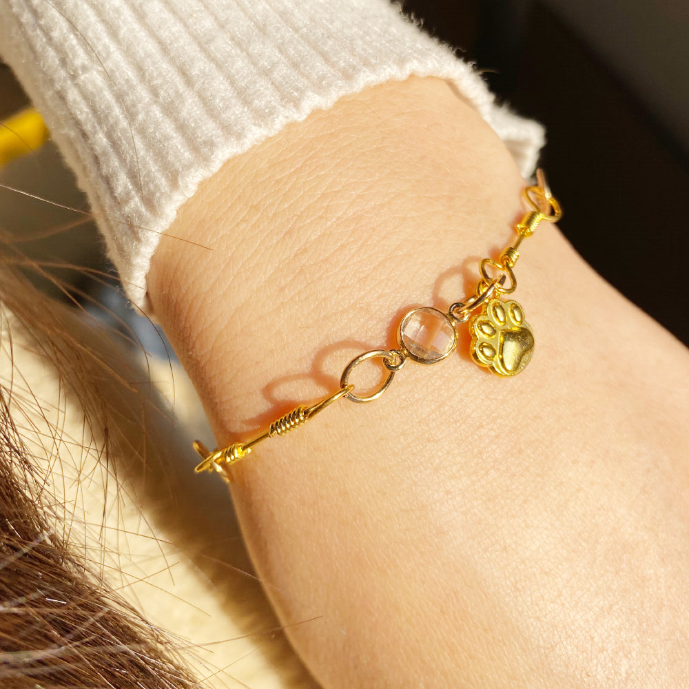 Gold-Plated Paw Birthstone Bracelet for Pet Lovers