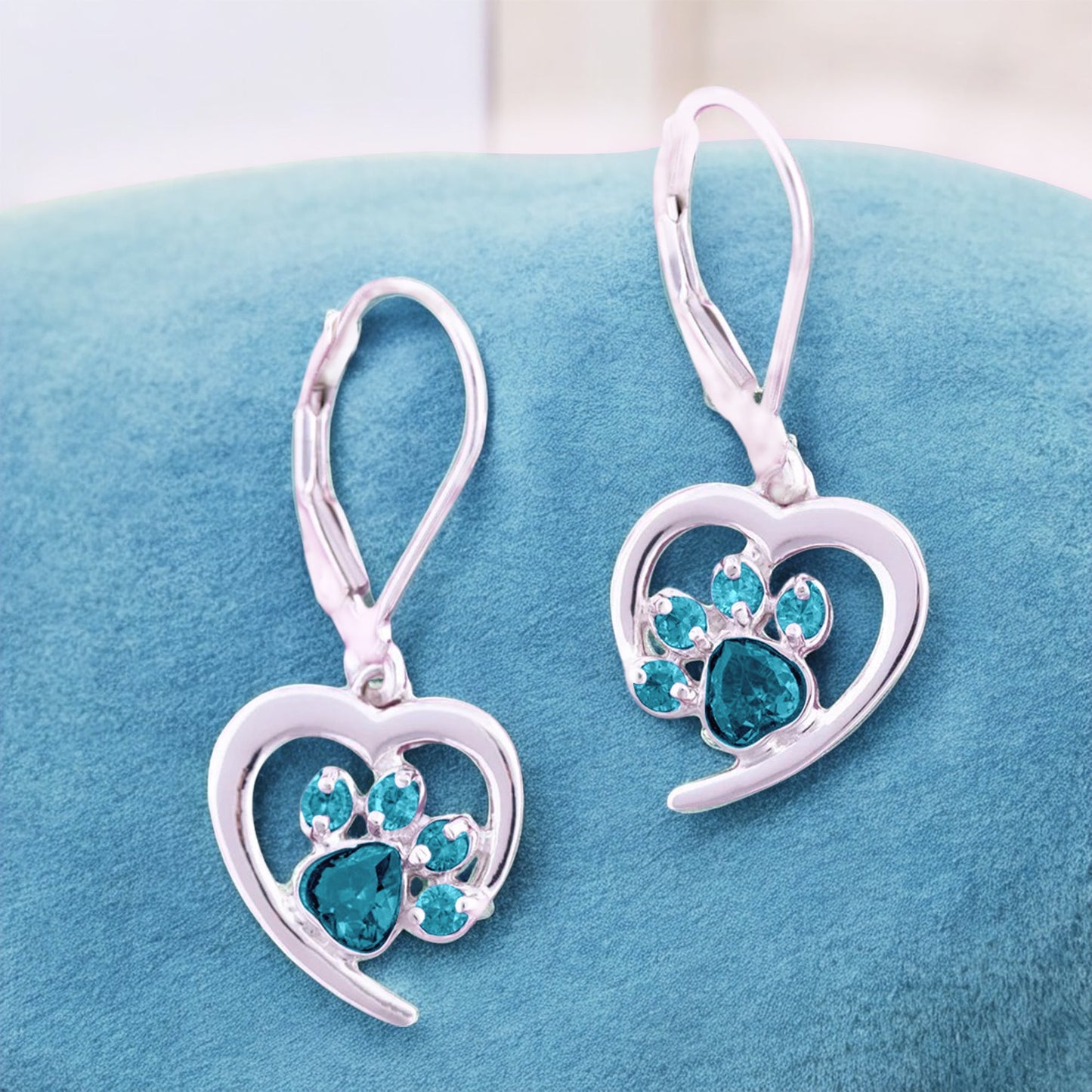 Personalized Heart Paw Birthstone Earrings