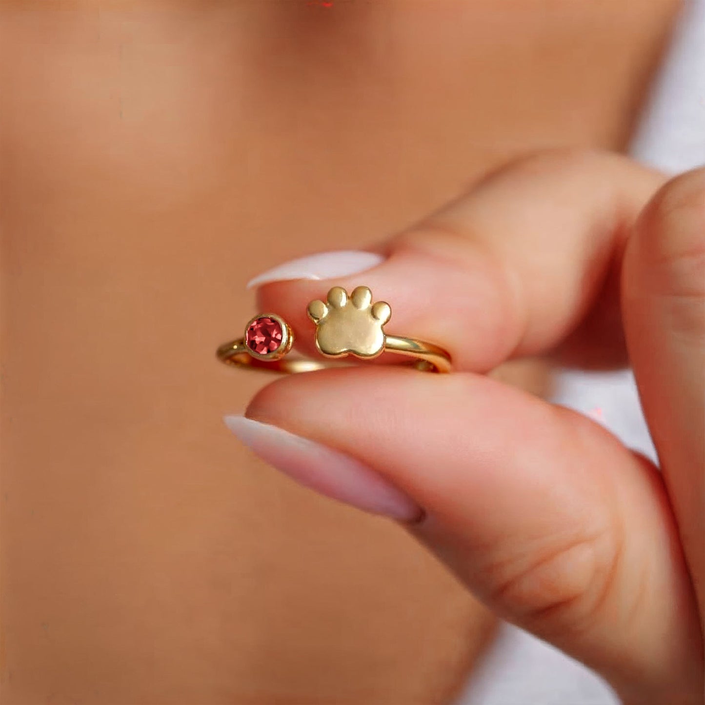 Personalized Golden Paw Birthstone Ring