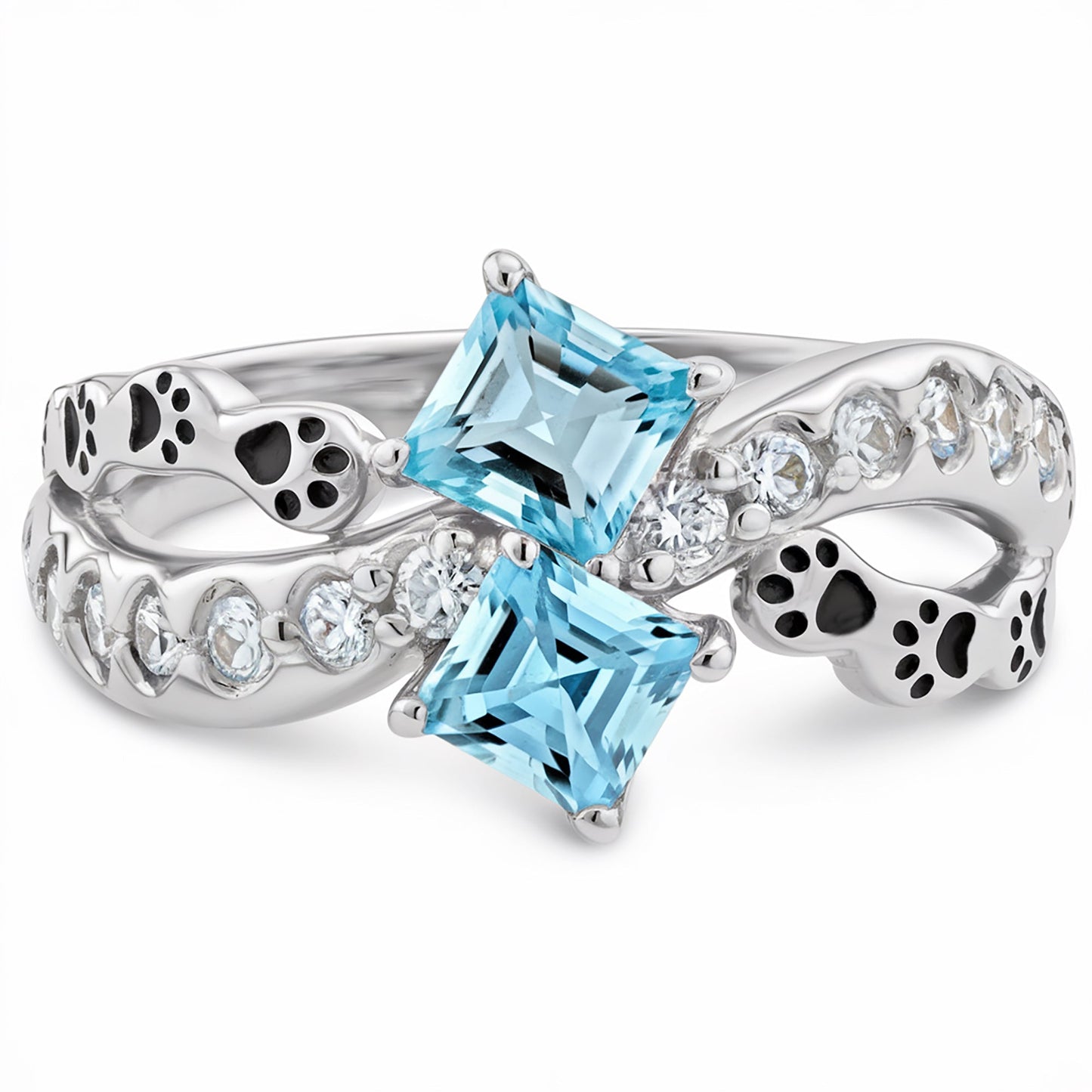 Adjustable Paw Crystal Ring Set