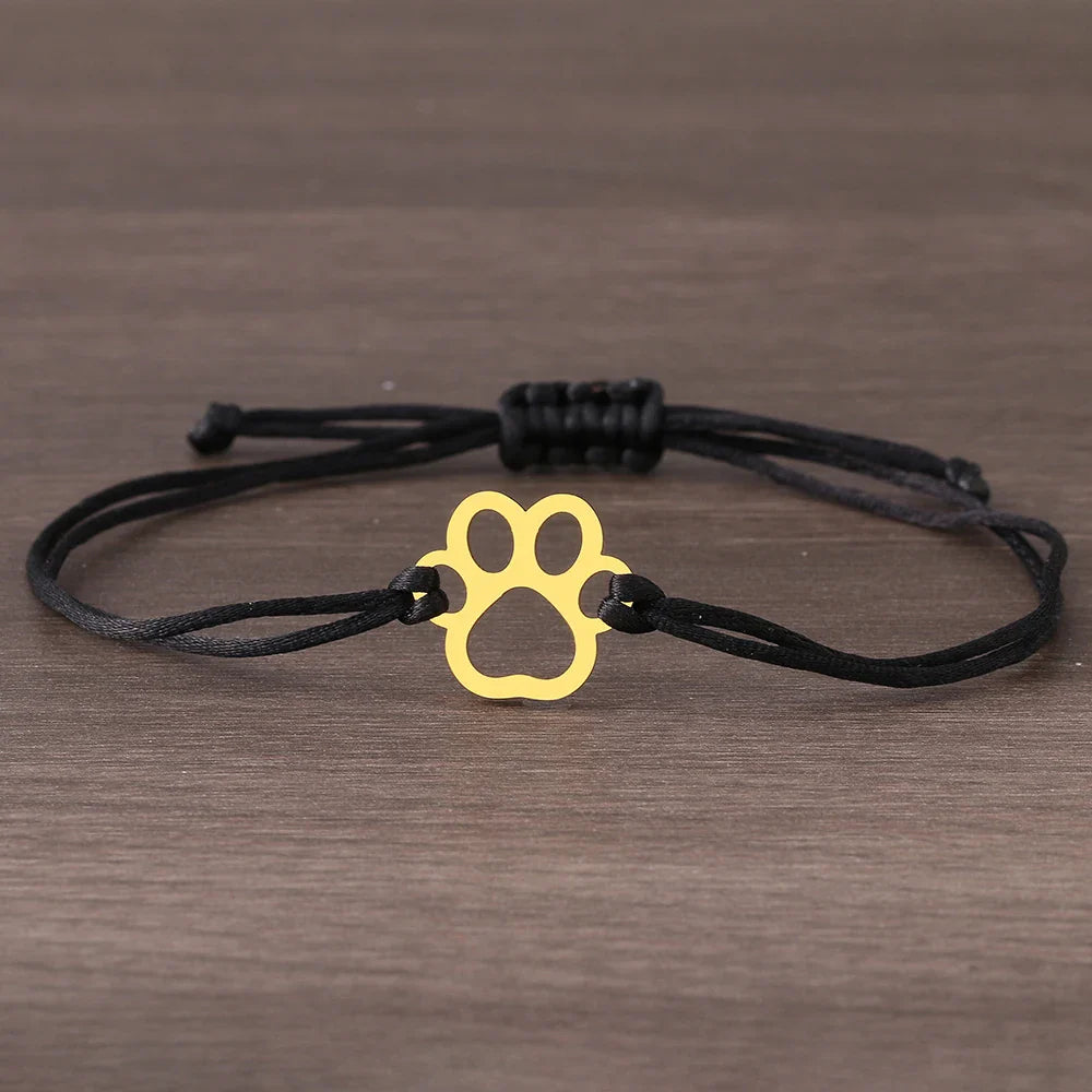 Adjustable Paw Print Bracelet with Black & Red Cord