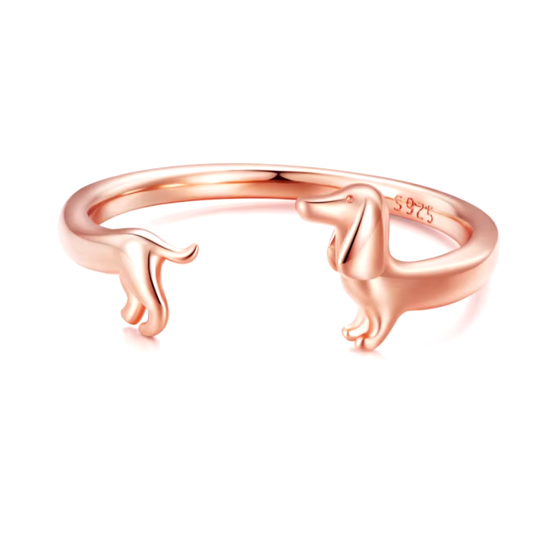 Adjustable Dachshund Ring in 925 Sterling Silver