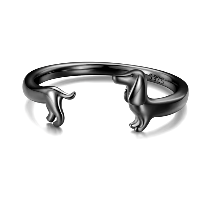 Adjustable Dachshund Ring in 925 Sterling Silver