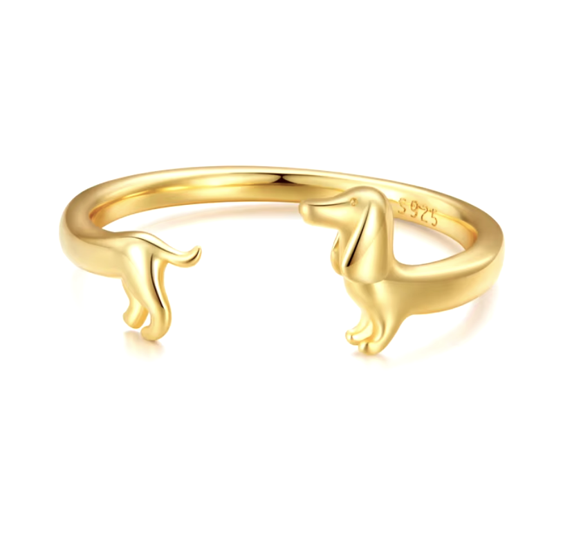 Adjustable Dachshund Ring in 925 Sterling Silver