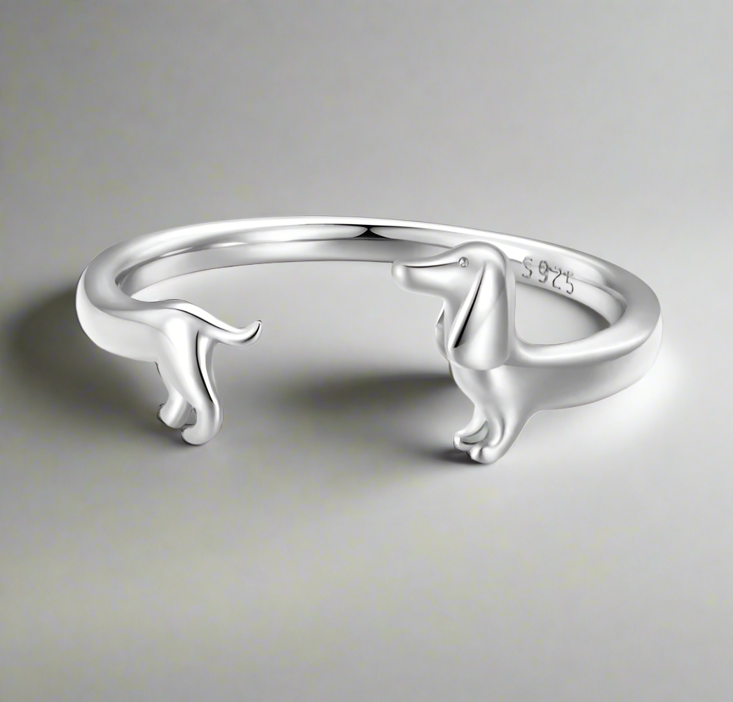 Adjustable Dachshund Ring in 925 Sterling Silver