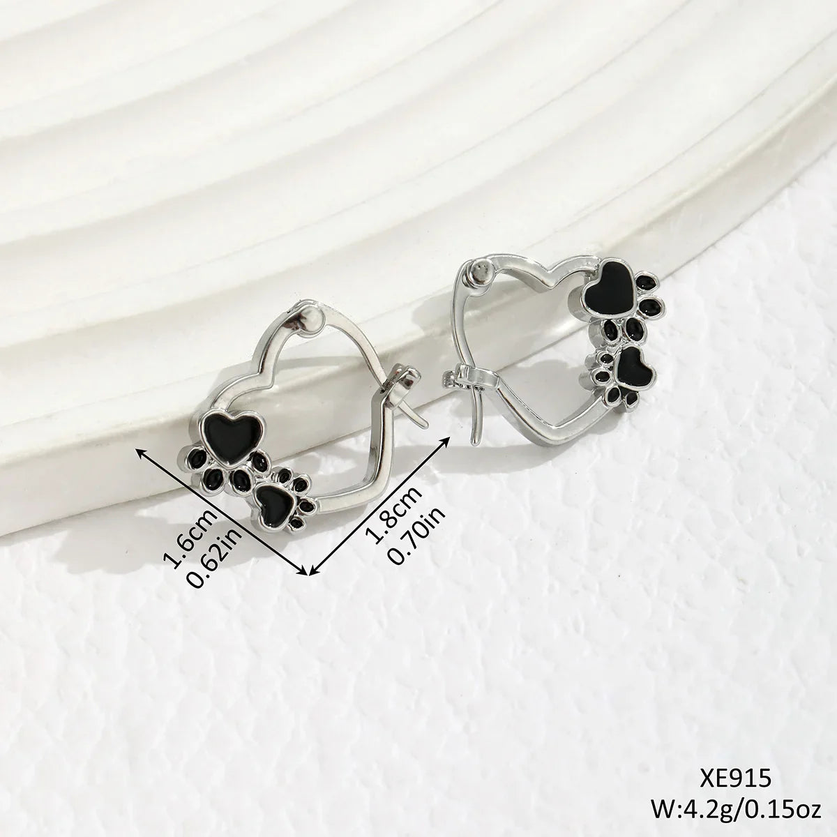 Heart & Paw Hoop Earrings – Silver-Tone Pet Lover Earrings with Black Enamel Detail
