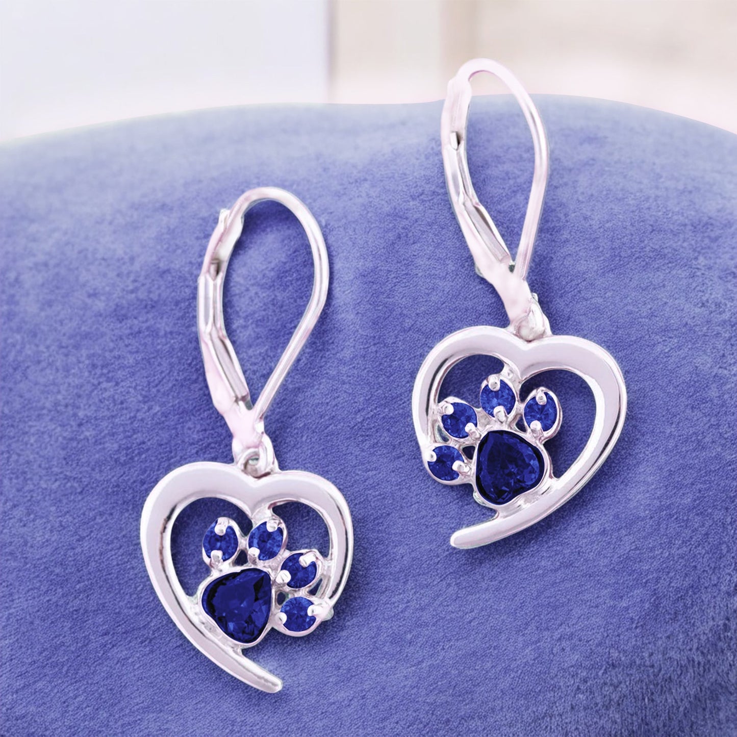 Personalized Heart Paw Birthstone Earrings