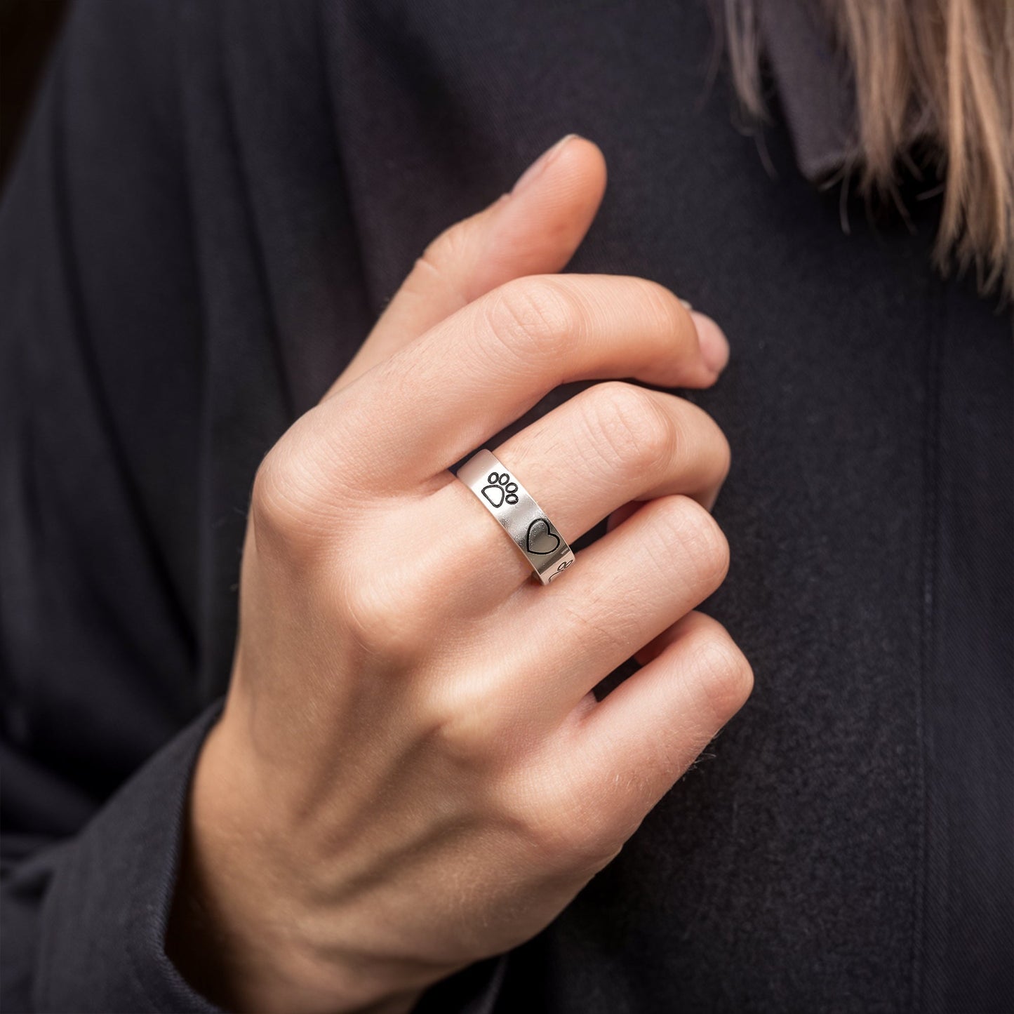 Adjustable Minimalist Paw & Heart Ring – Stainless Steel