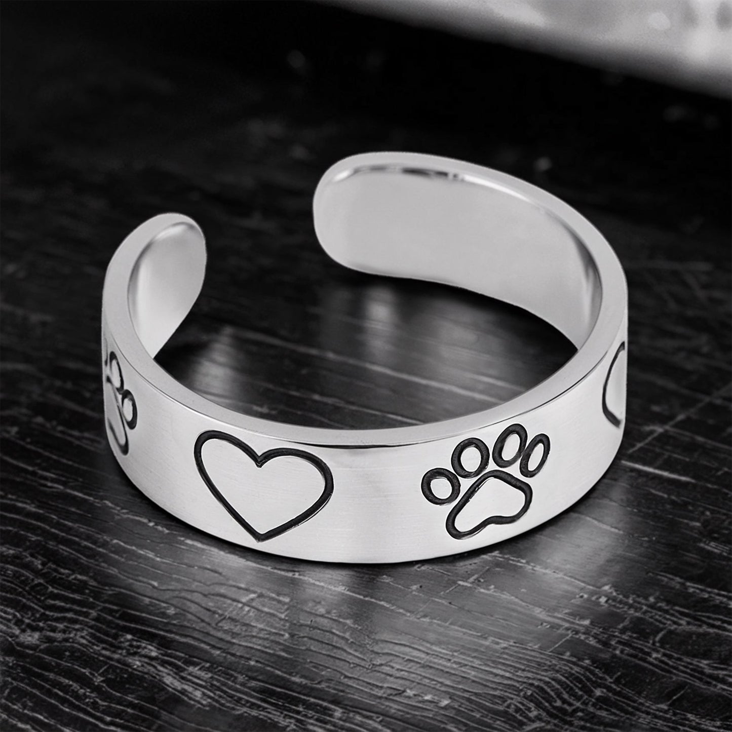 Adjustable Minimalist Paw & Heart Ring – Stainless Steel