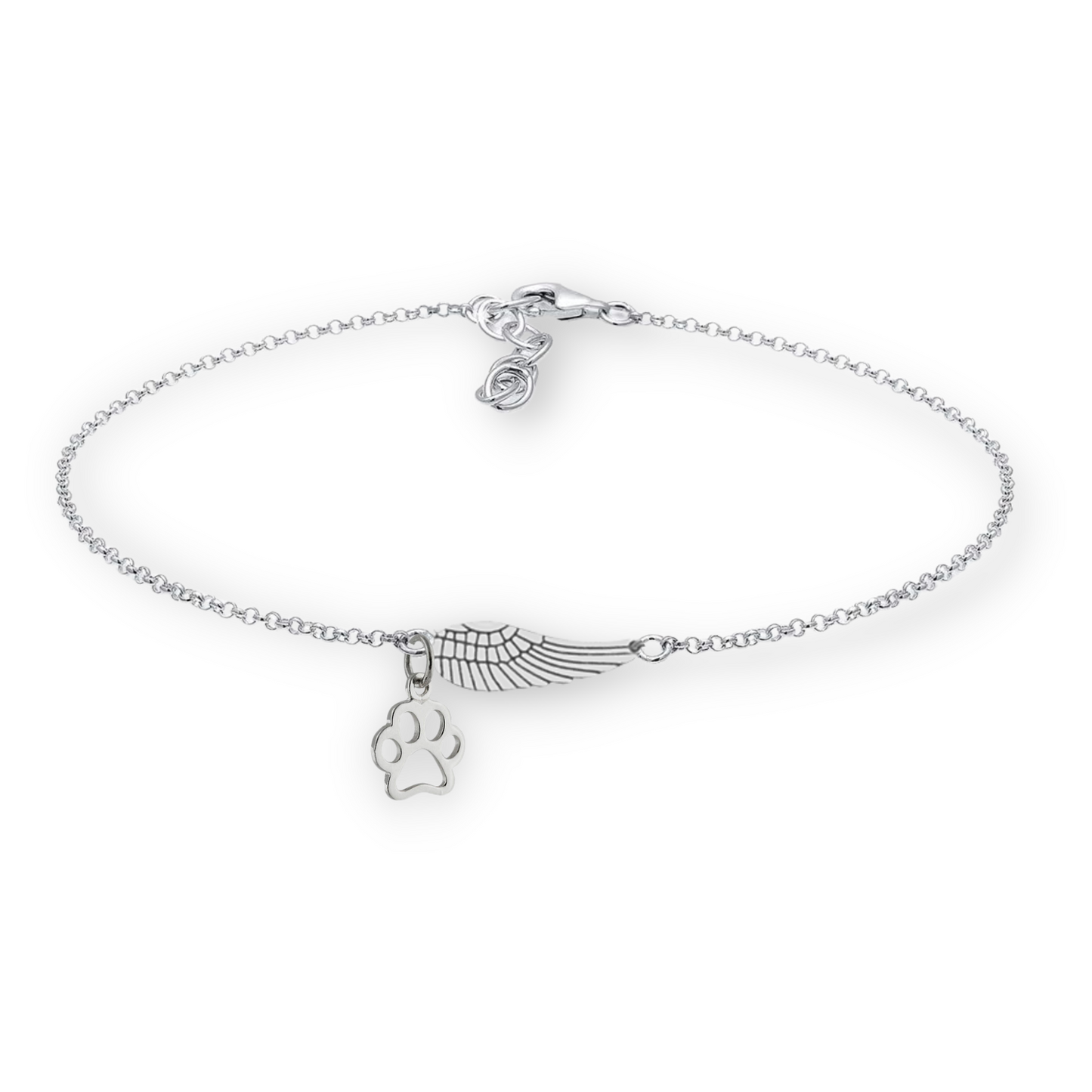 Silver Memory Bracelet with Angel Wing & Paw Print | Handcrafted