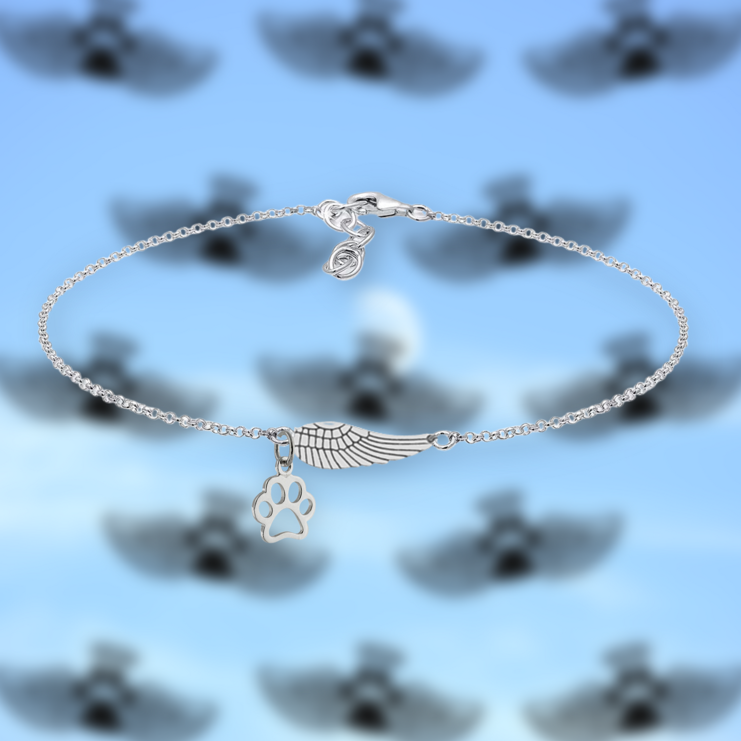 Silver Memory Bracelet with Angel Wing & Paw Print | Handcrafted
