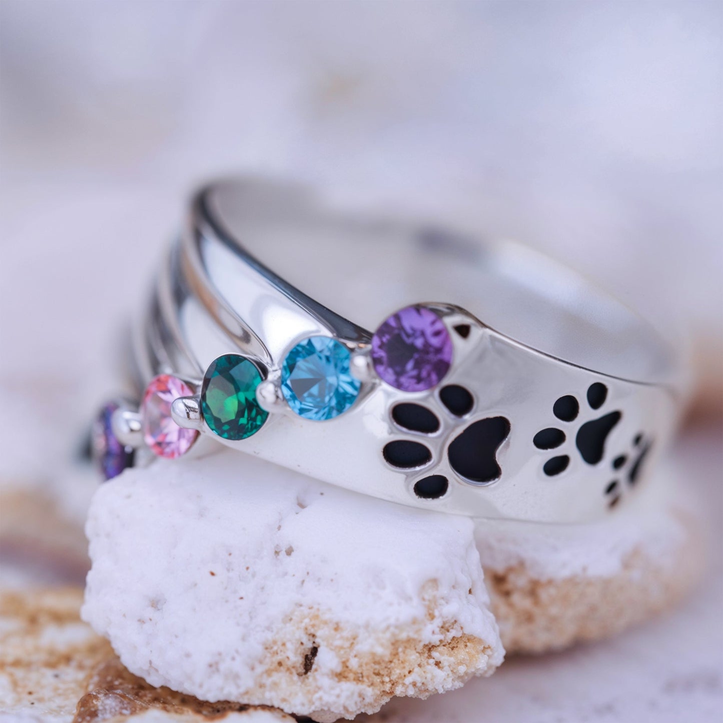 Rainbow Paw Print Adjustable Stainless Steel Ring – A Heartfelt Pet Memorial
