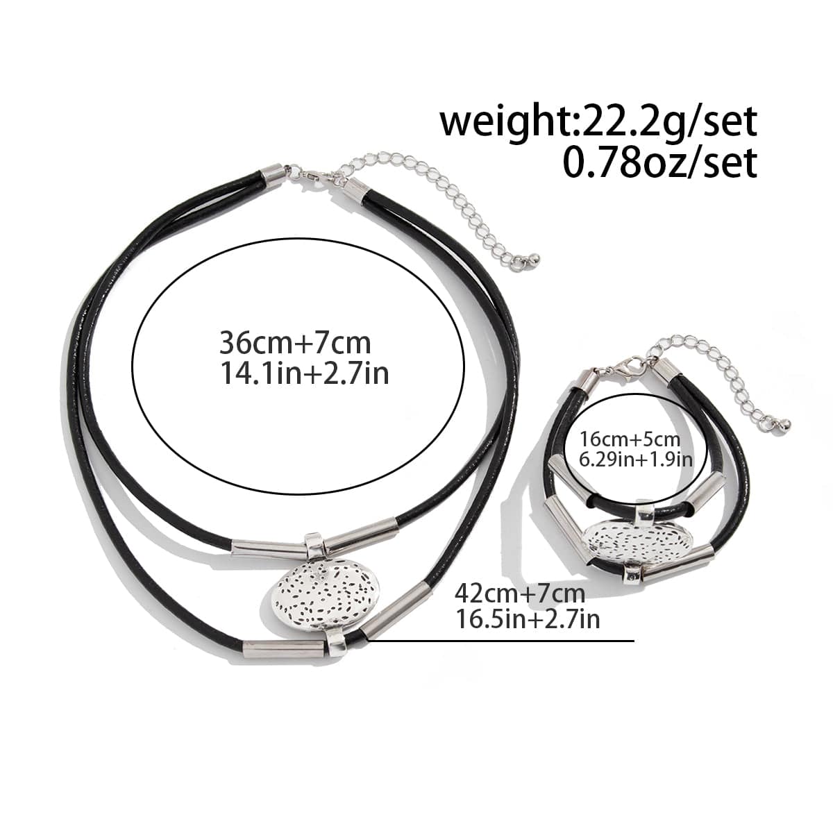 Handcrafted 2-Piece Ethno Jewelry Set with Carved Oval Pendant | Necklace & Bracelet