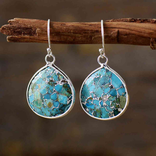 Drop-Shaped Earrings with Natural Stone and 925 Sterling Silver Posts