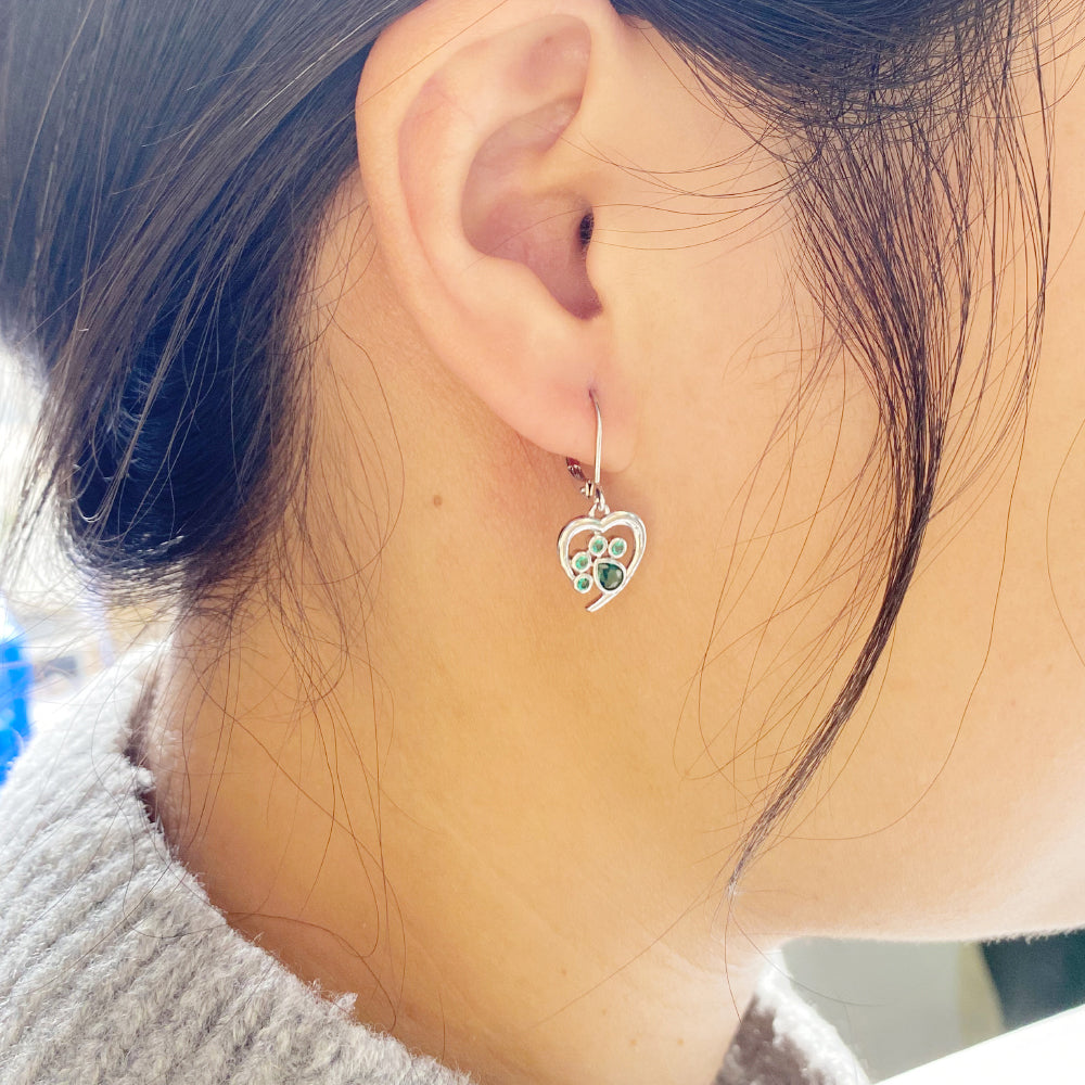 Personalized Heart Paw Birthstone Earrings