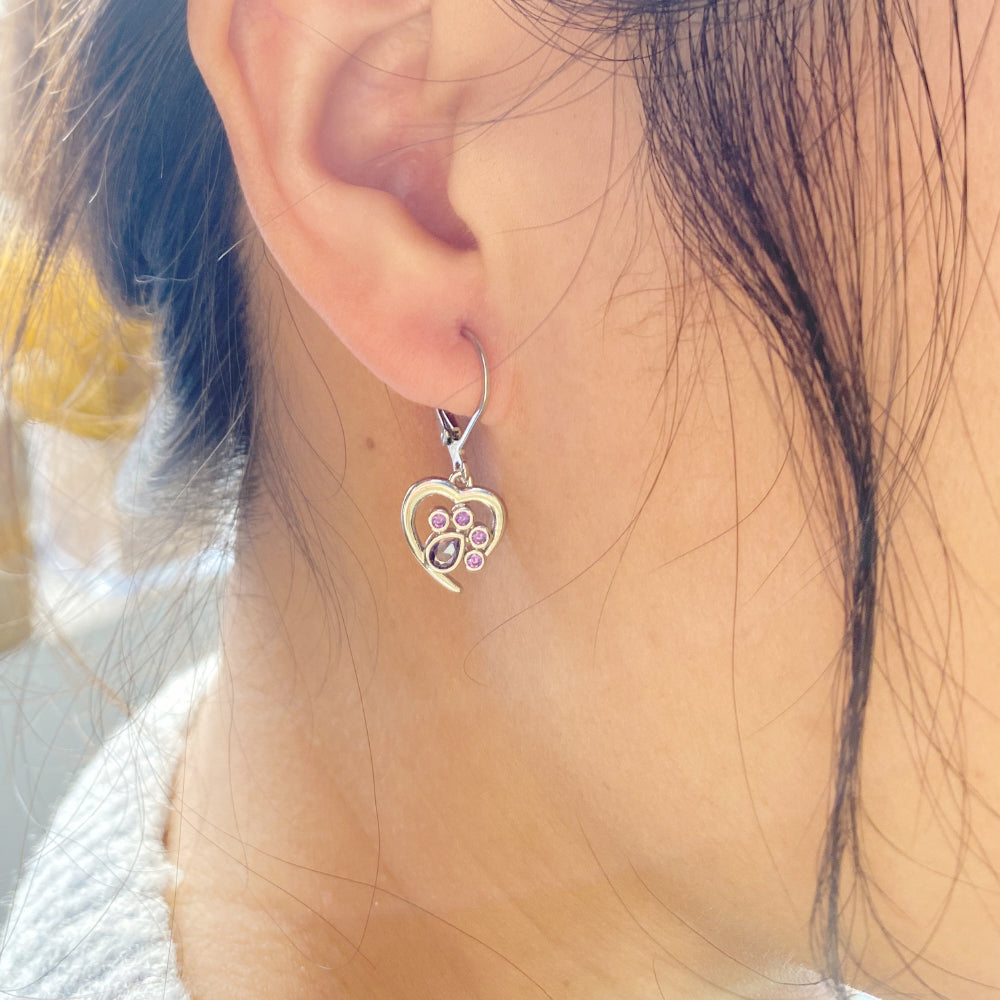 Personalized Heart Paw Birthstone Earrings