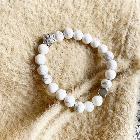 Handmade Paw Natural Stone Bracelet with Heart Charm