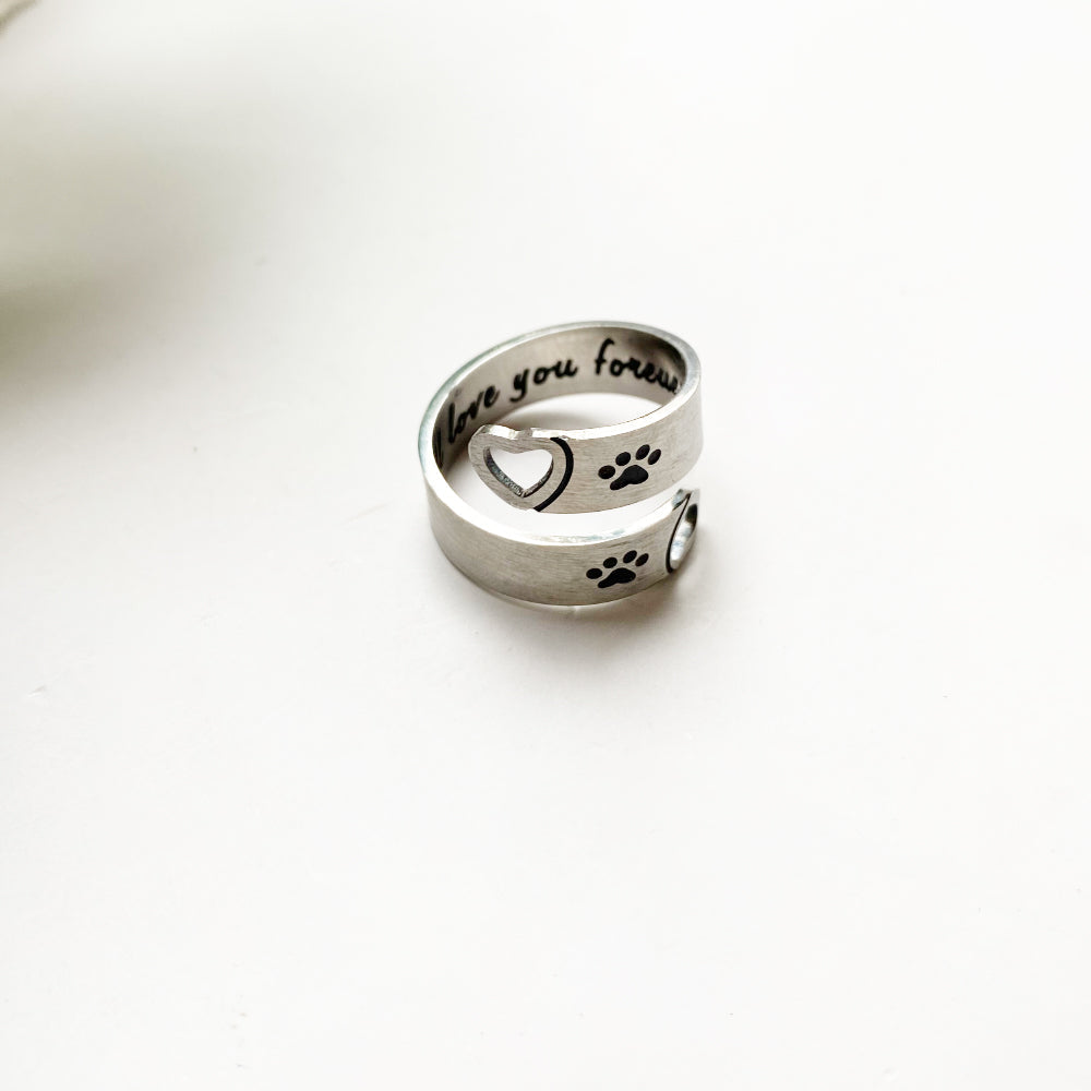 Adjustable Stainless Steel Paw Heart Twist Ring
