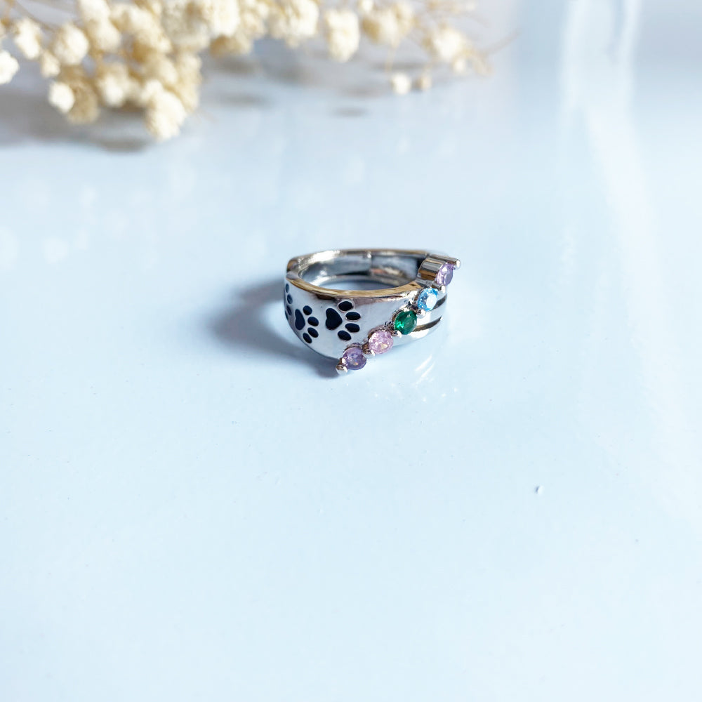 Rainbow Paw Print Adjustable Stainless Steel Ring – A Heartfelt Pet Memorial