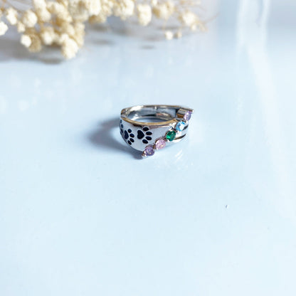 Rainbow Paw Print Adjustable Stainless Steel Ring – A Heartfelt Pet Memorial