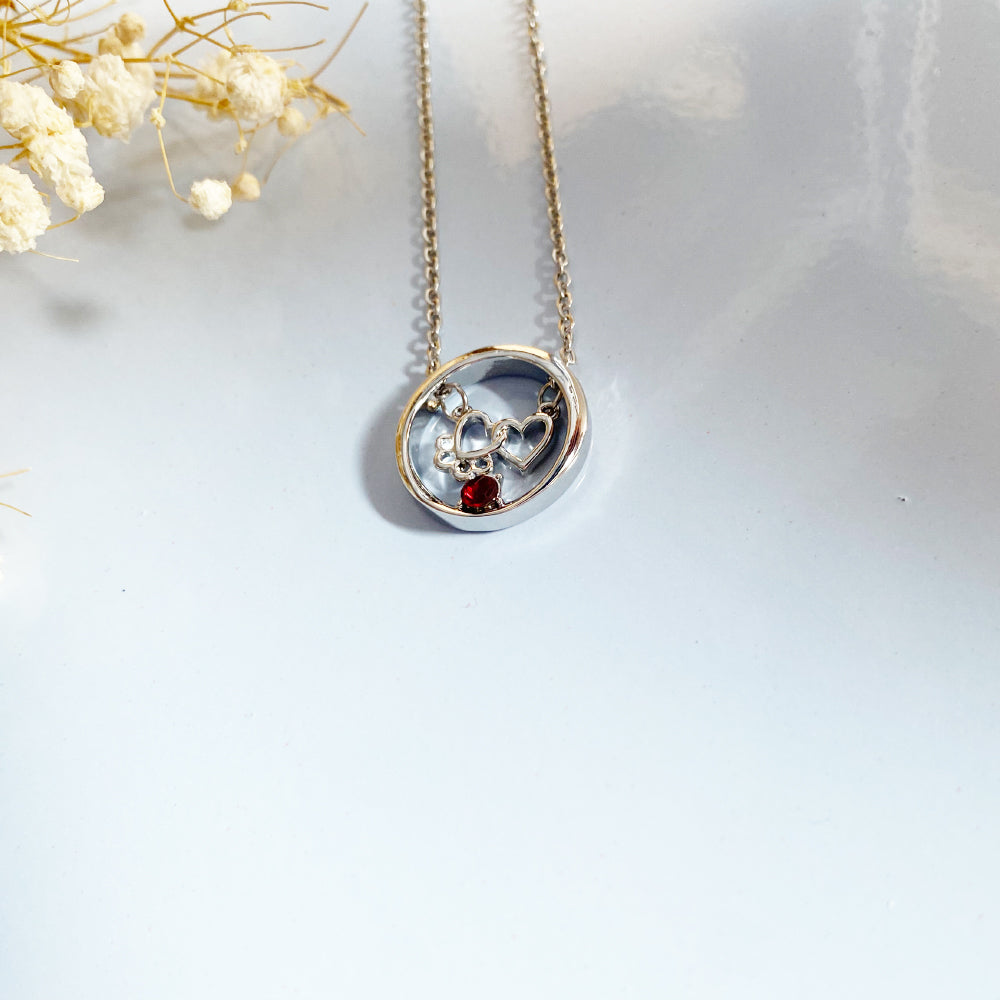 Personalized Paw & Heart Birthstone Necklace – Stainless Steel