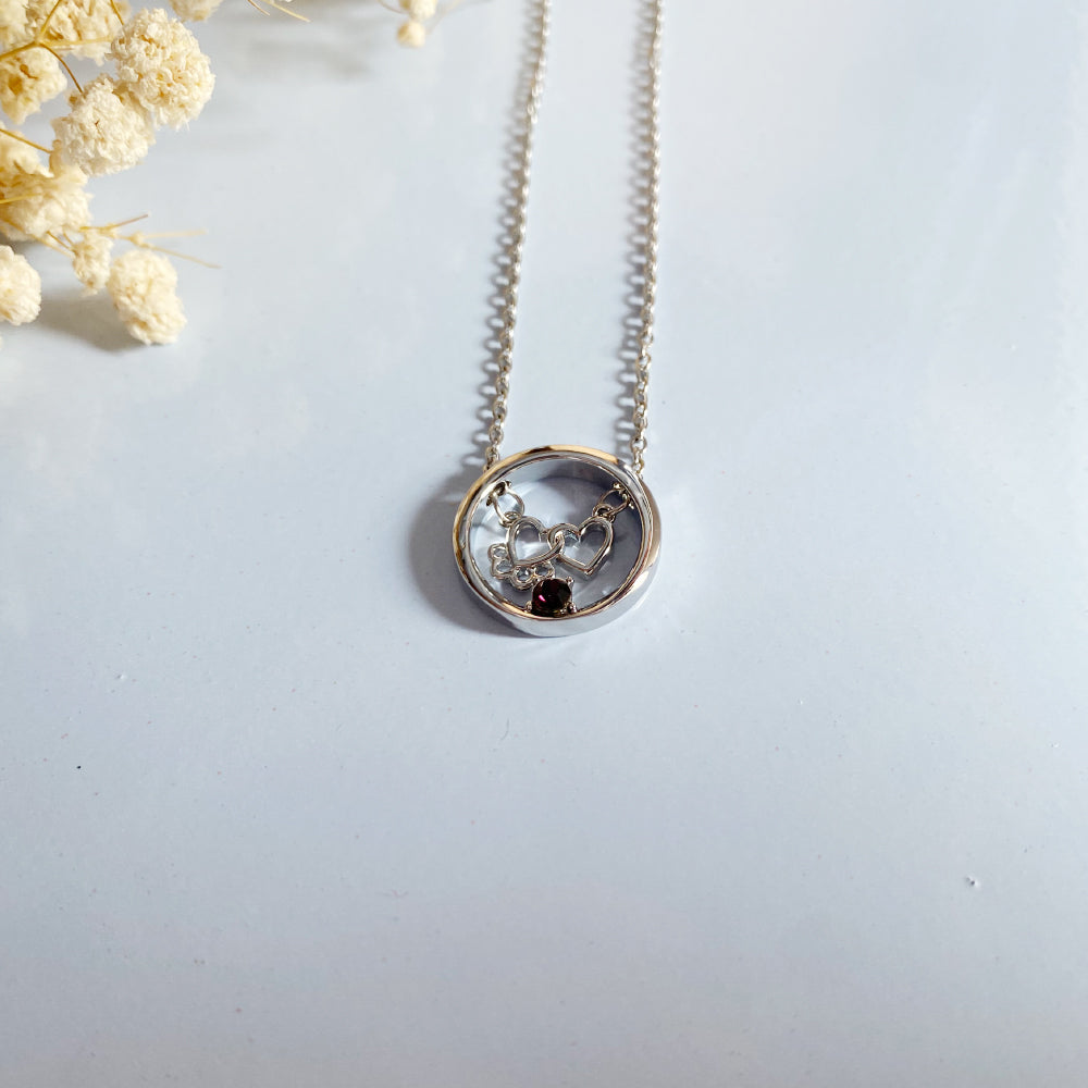 Personalized Paw & Heart Birthstone Necklace – Stainless Steel