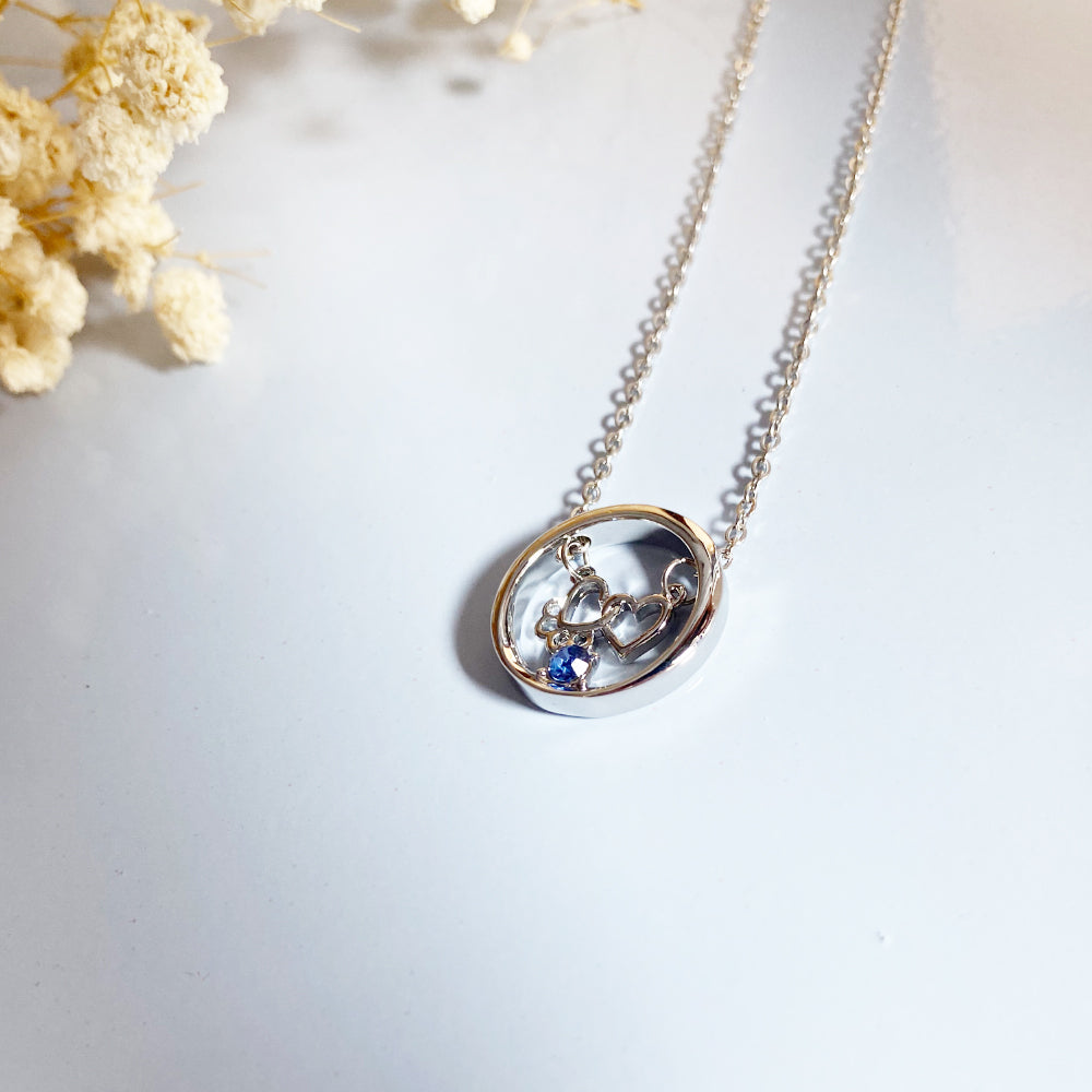 Personalized Paw & Heart Birthstone Necklace – Stainless Steel