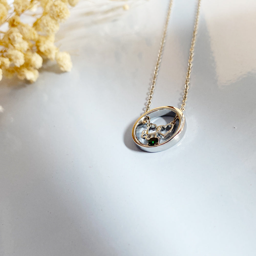 Personalized Paw & Heart Birthstone Necklace – Stainless Steel