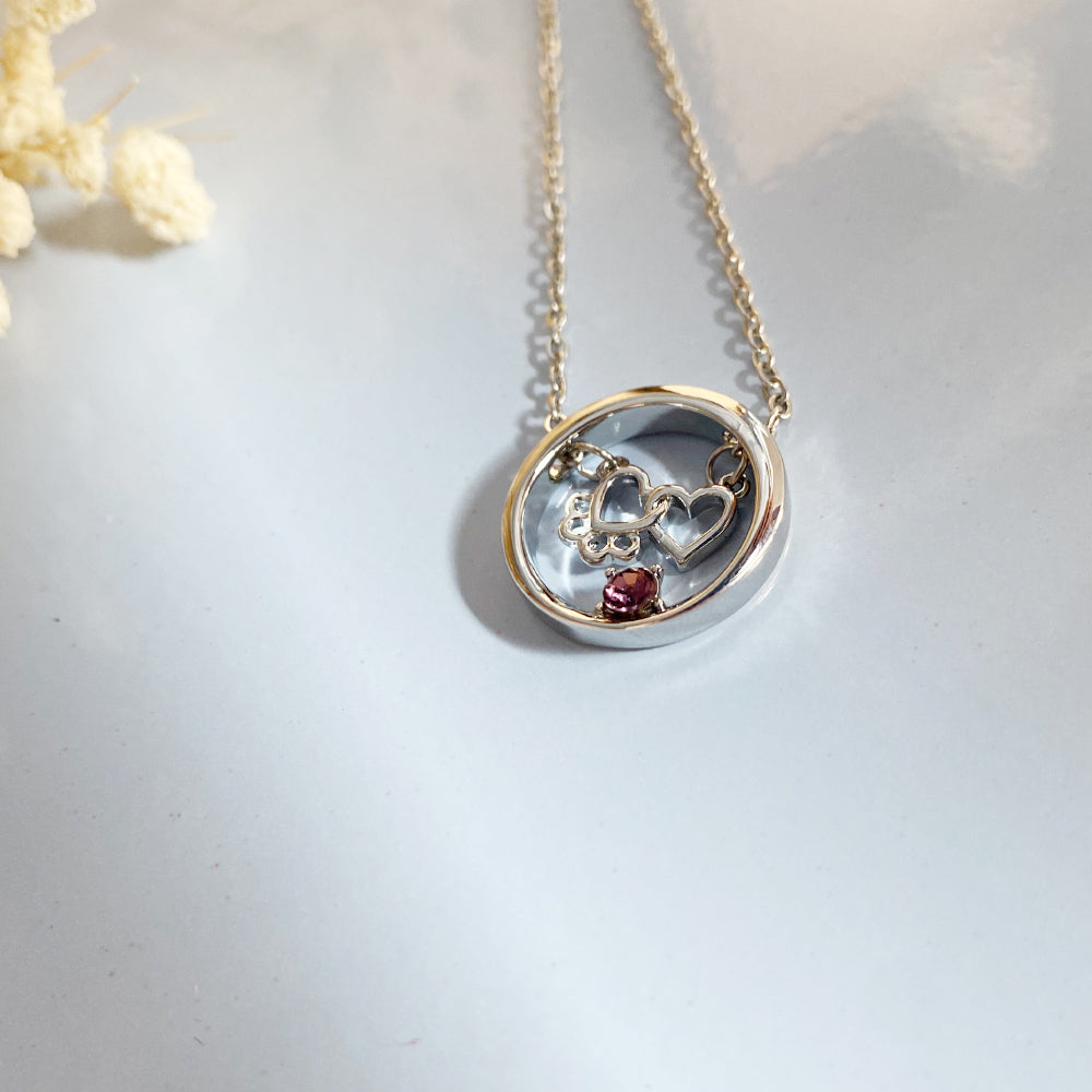 Personalized Paw & Heart Birthstone Necklace – Stainless Steel