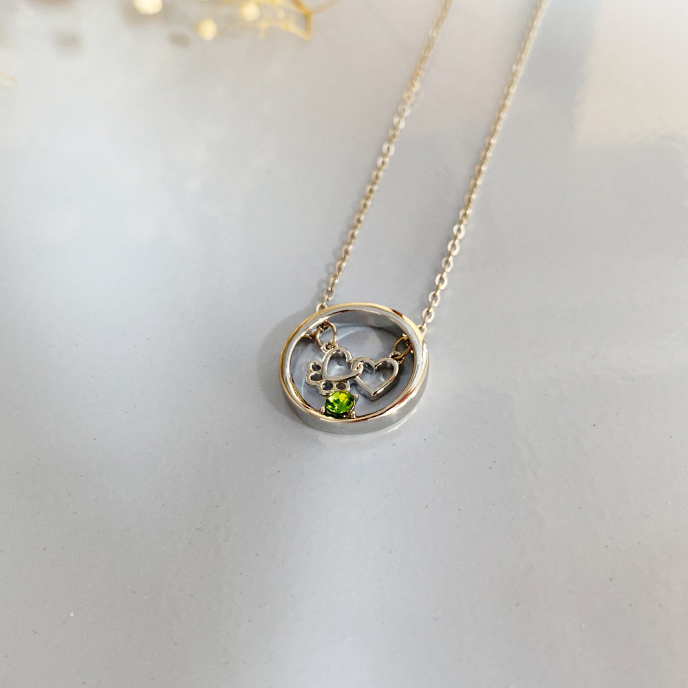 Personalized Paw & Heart Birthstone Necklace – Stainless Steel