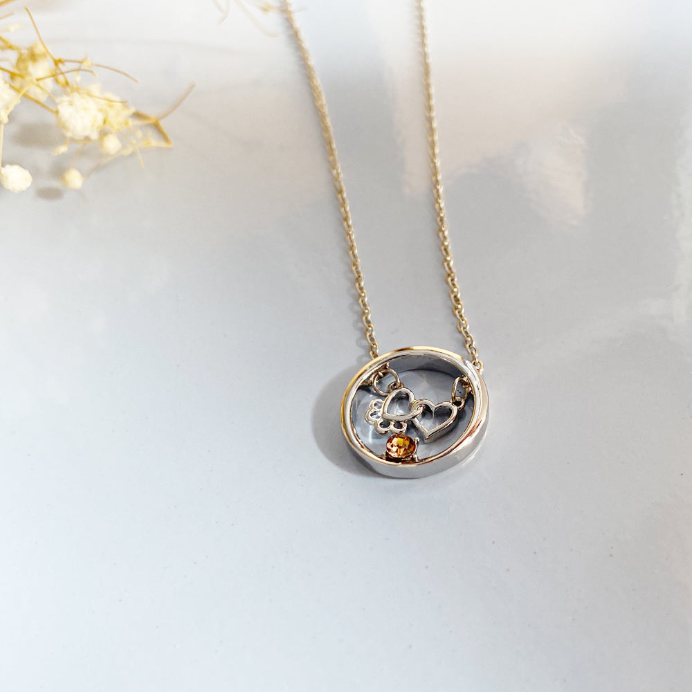Personalized Paw & Heart Birthstone Necklace – Stainless Steel