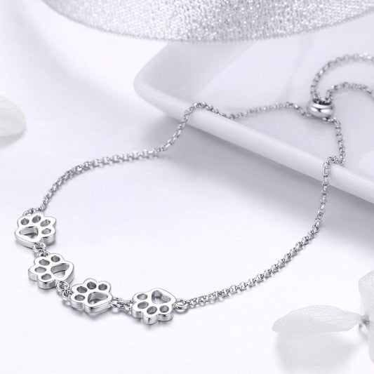 Adjustable Paw Print Bracelet in 925 Sterling Silver – A Perfect Gift for Pet Lovers