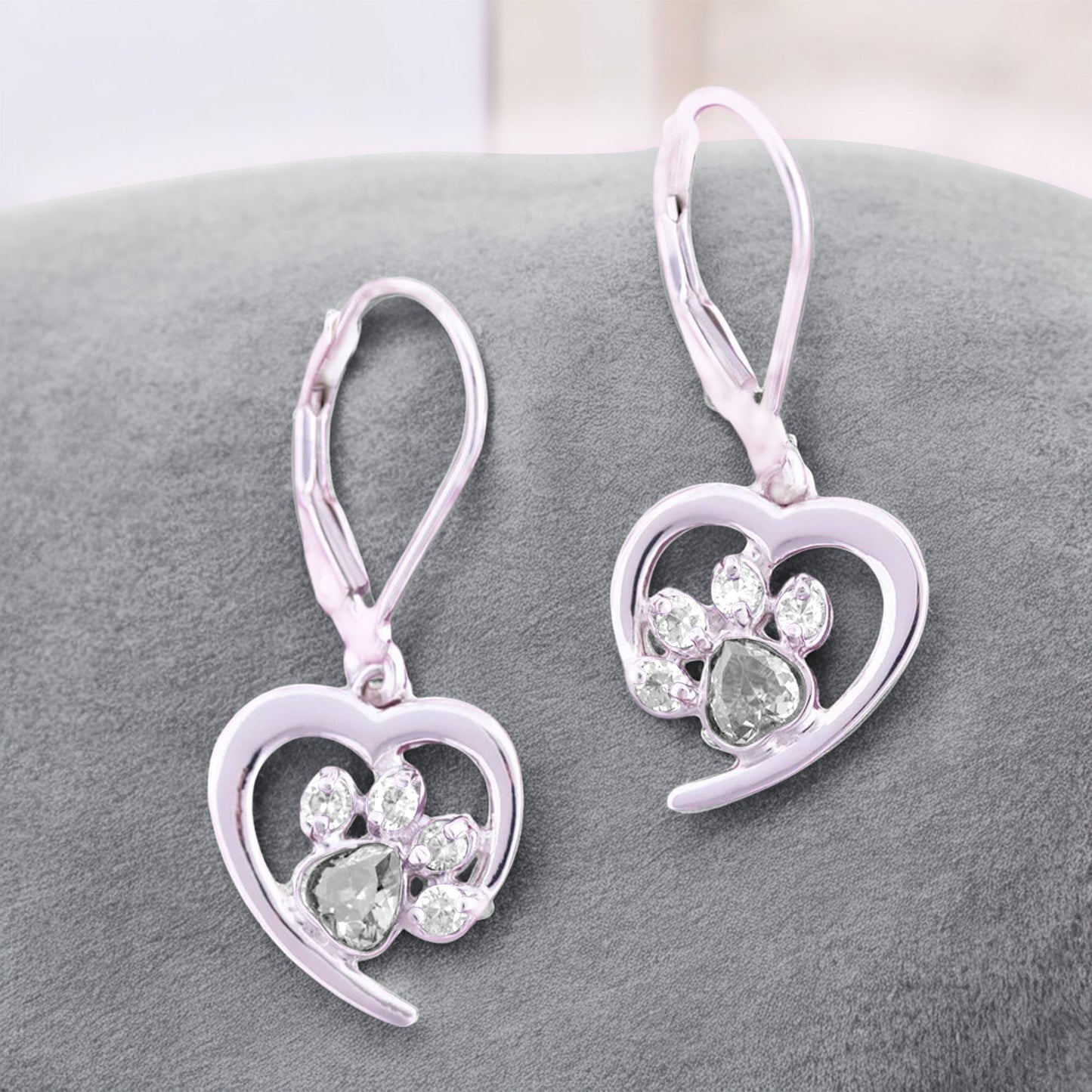 Personalized Heart Paw Birthstone Earrings
