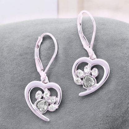 Personalized Heart Paw Birthstone Earrings