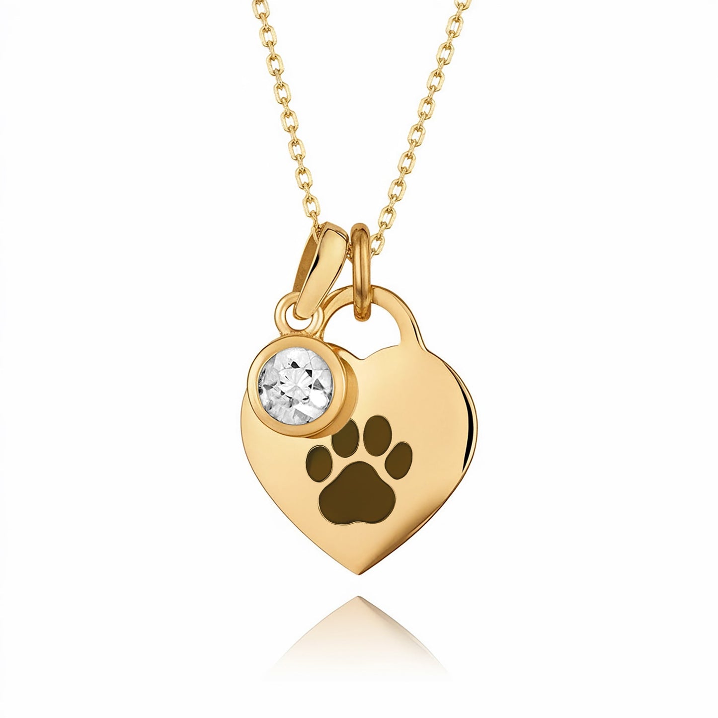Gold-Plated Paw Birthstone Necklace with Heart Pendant