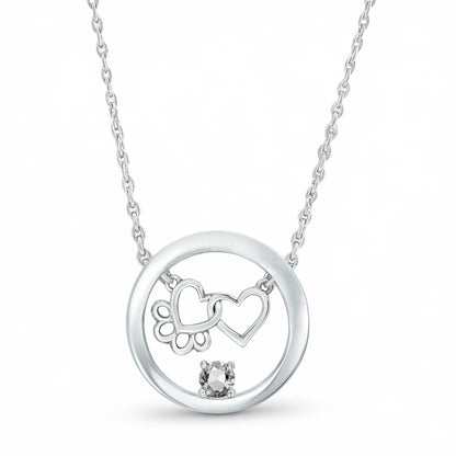 Personalized Paw & Heart Birthstone Necklace – Stainless Steel