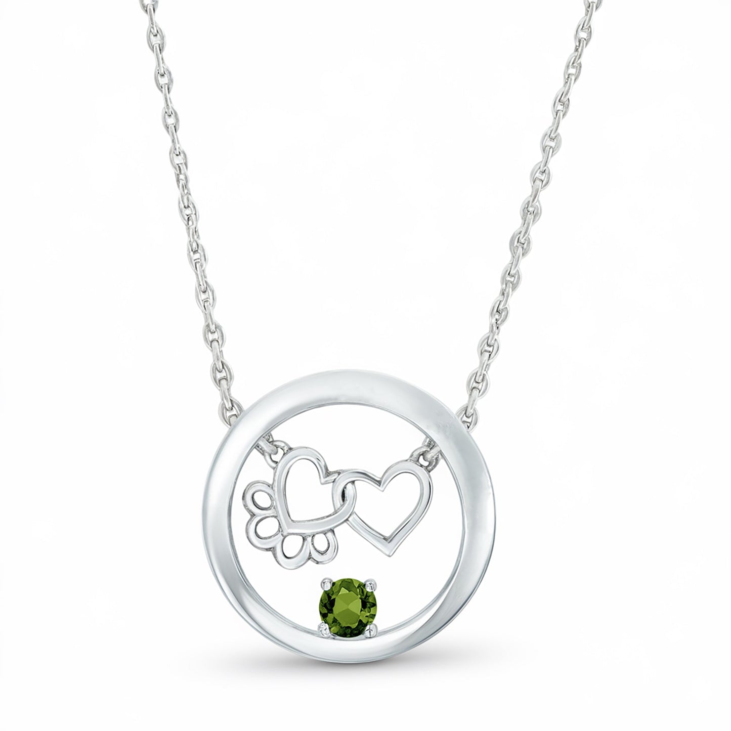 Personalized Paw & Heart Birthstone Necklace – Stainless Steel