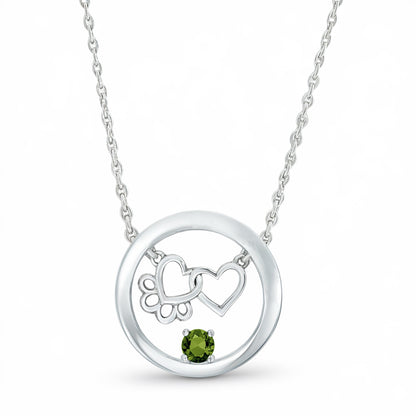 Personalized Paw & Heart Birthstone Necklace – Stainless Steel