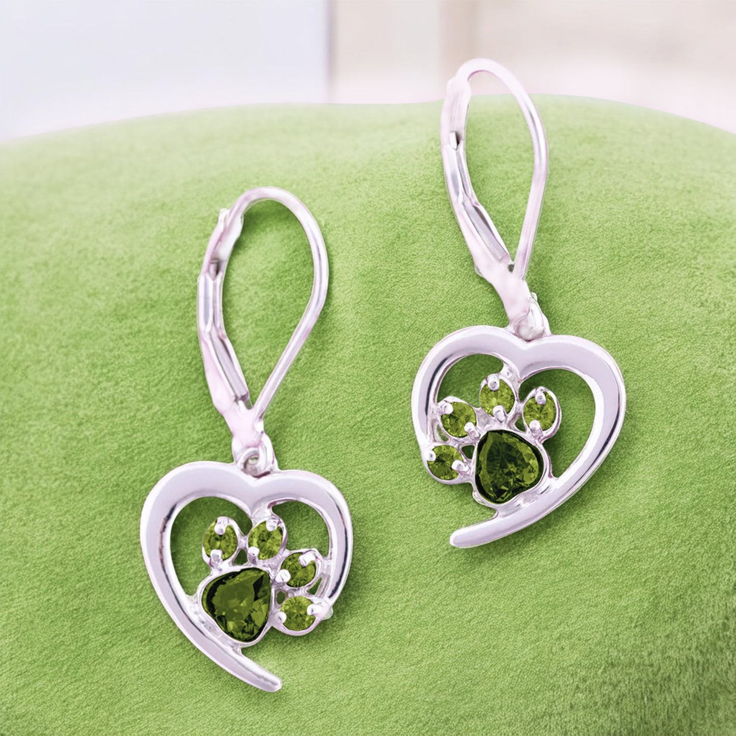 Personalized Heart Paw Birthstone Earrings