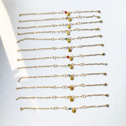 Gold-Plated Paw Birthstone Bracelet for Pet Lovers