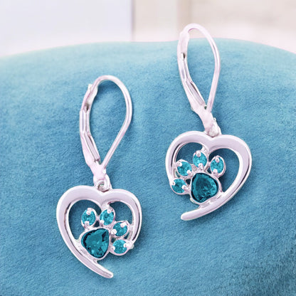 Personalized Heart Paw Birthstone Earrings