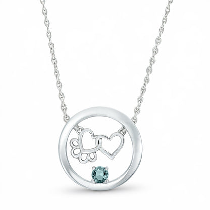 Personalized Paw & Heart Birthstone Necklace – Stainless Steel