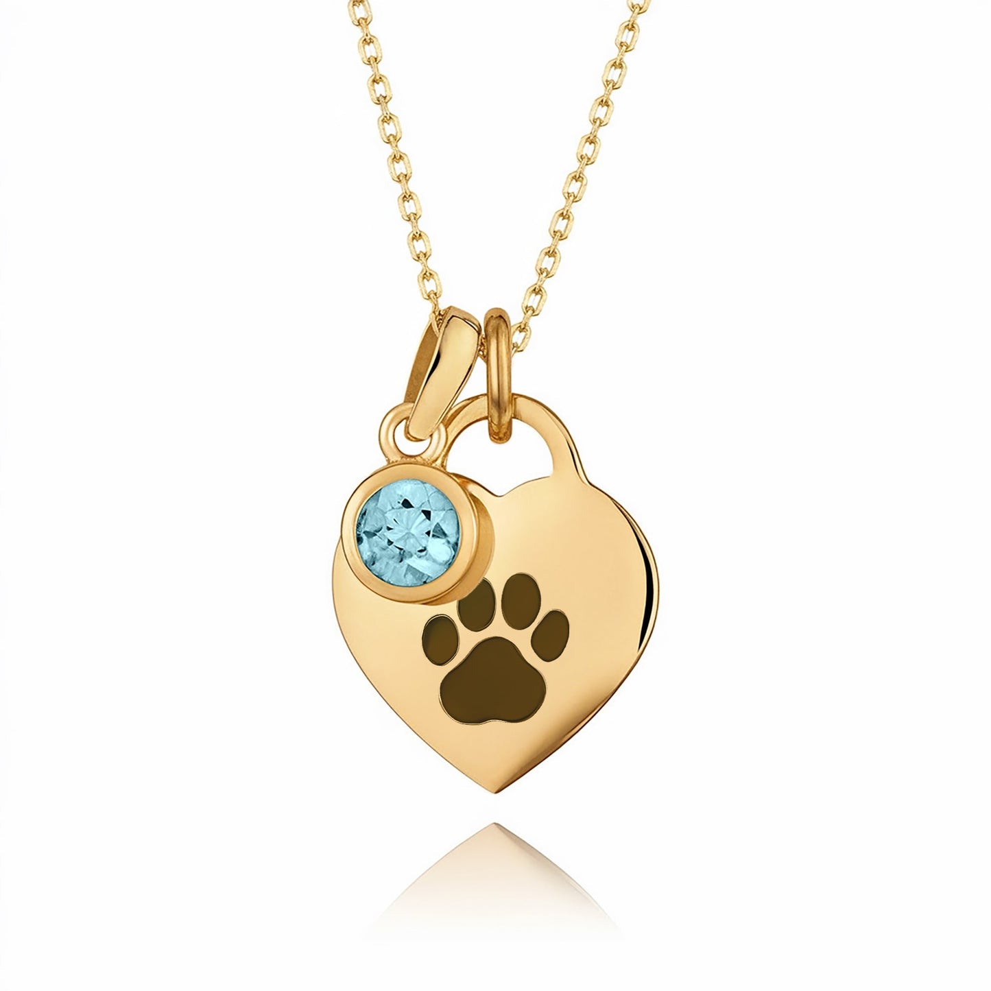 Gold-Plated Paw Birthstone Necklace with Heart Pendant