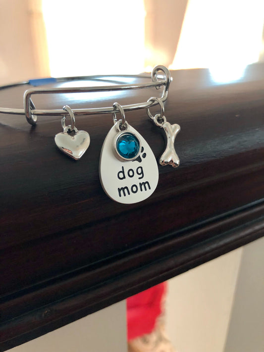 Adjustable “Dog Mom” Stainless Steel Bangle