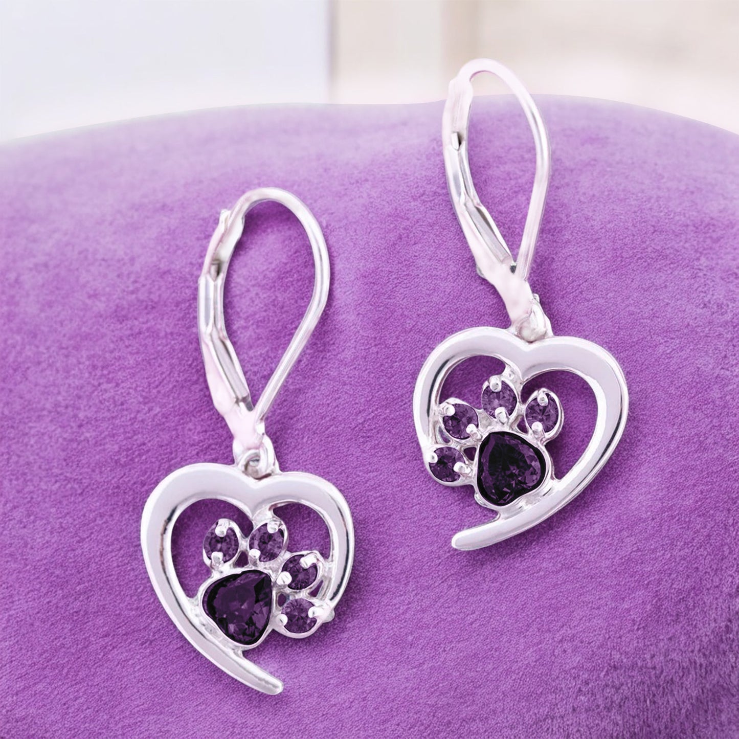 Personalized Heart Paw Birthstone Earrings