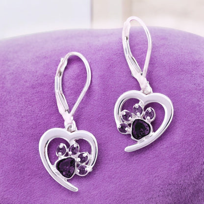 Personalized Heart Paw Birthstone Earrings